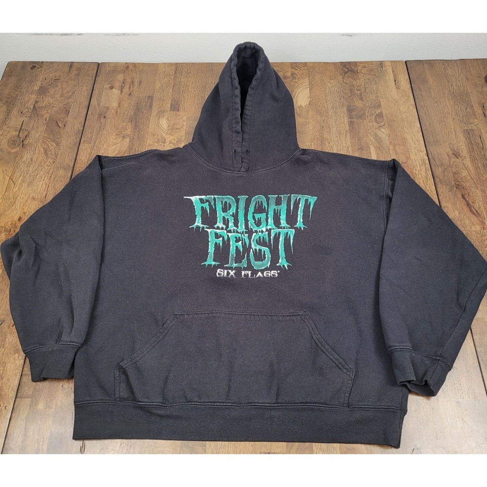 Six Flags Fright Fest Black Hoodie Sweatshirt Size XL 2010's